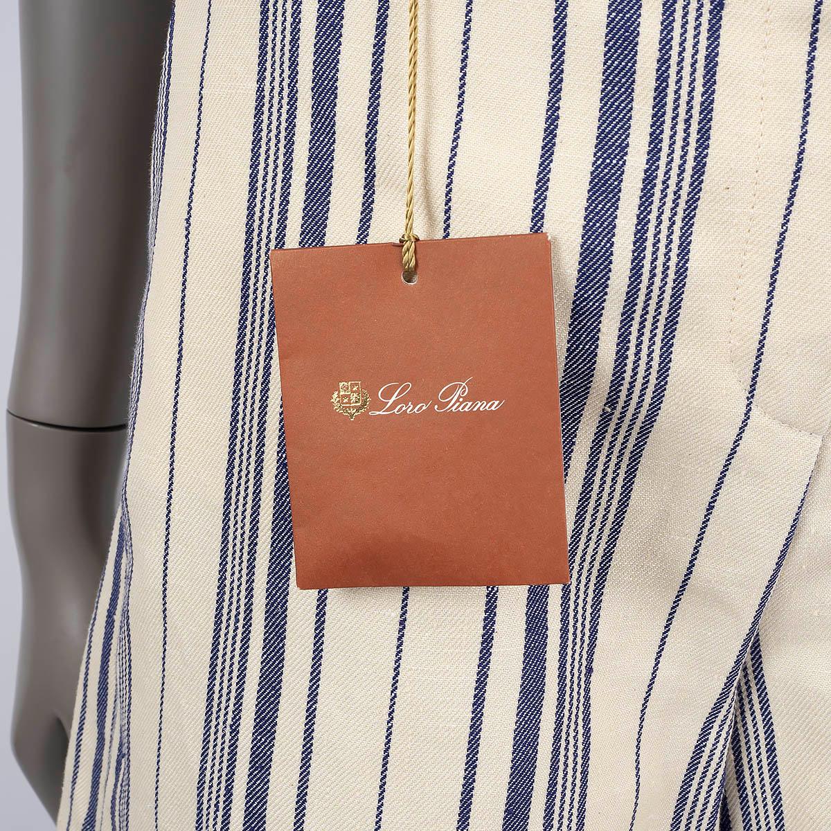 LORO Piana beige & blue cotton & linen STRIPED BERMUDA Shorts Pants 38 XS For Sale 2