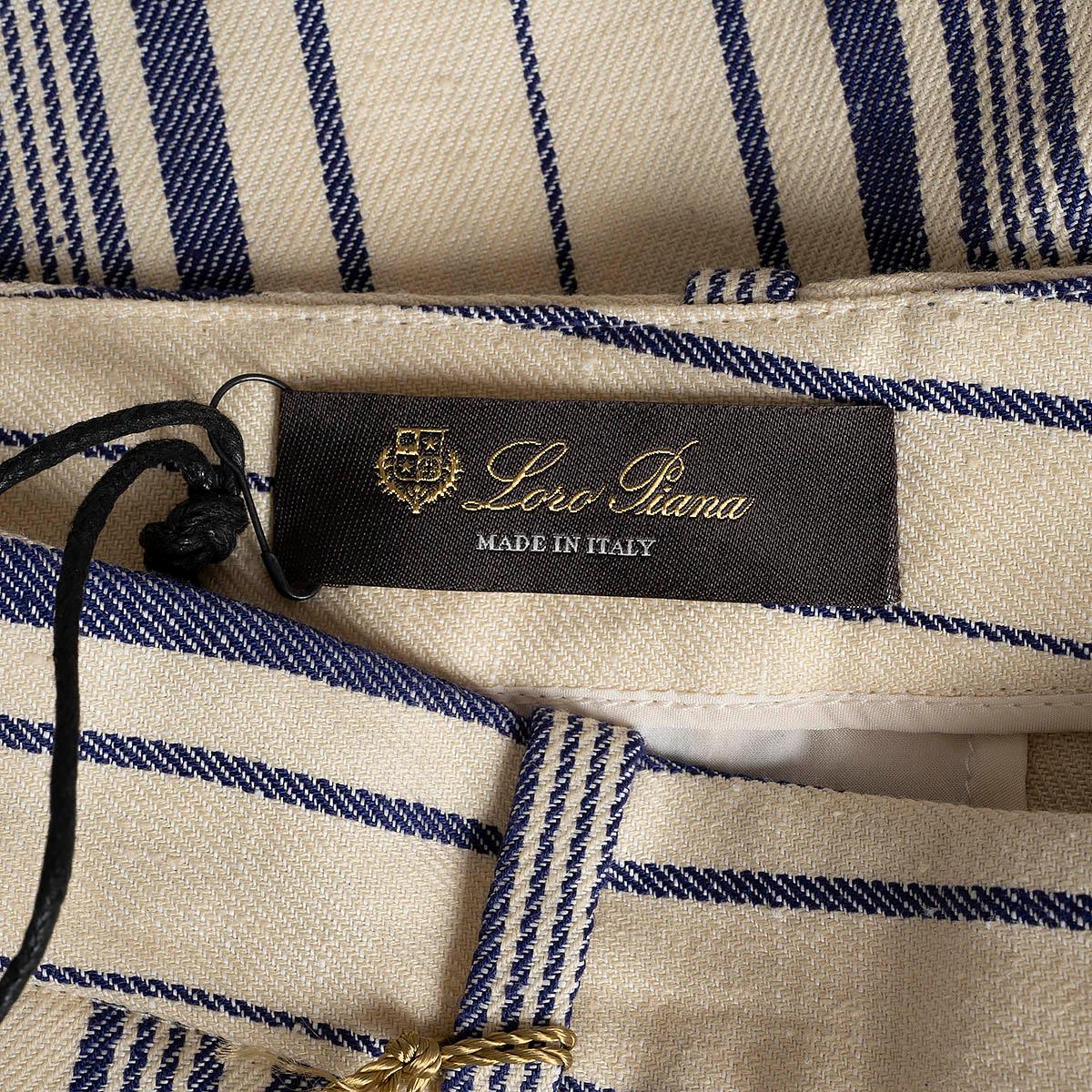 LORO Piana beige & blue cotton & linen STRIPED BERMUDA Shorts Pants 38 XS For Sale 3