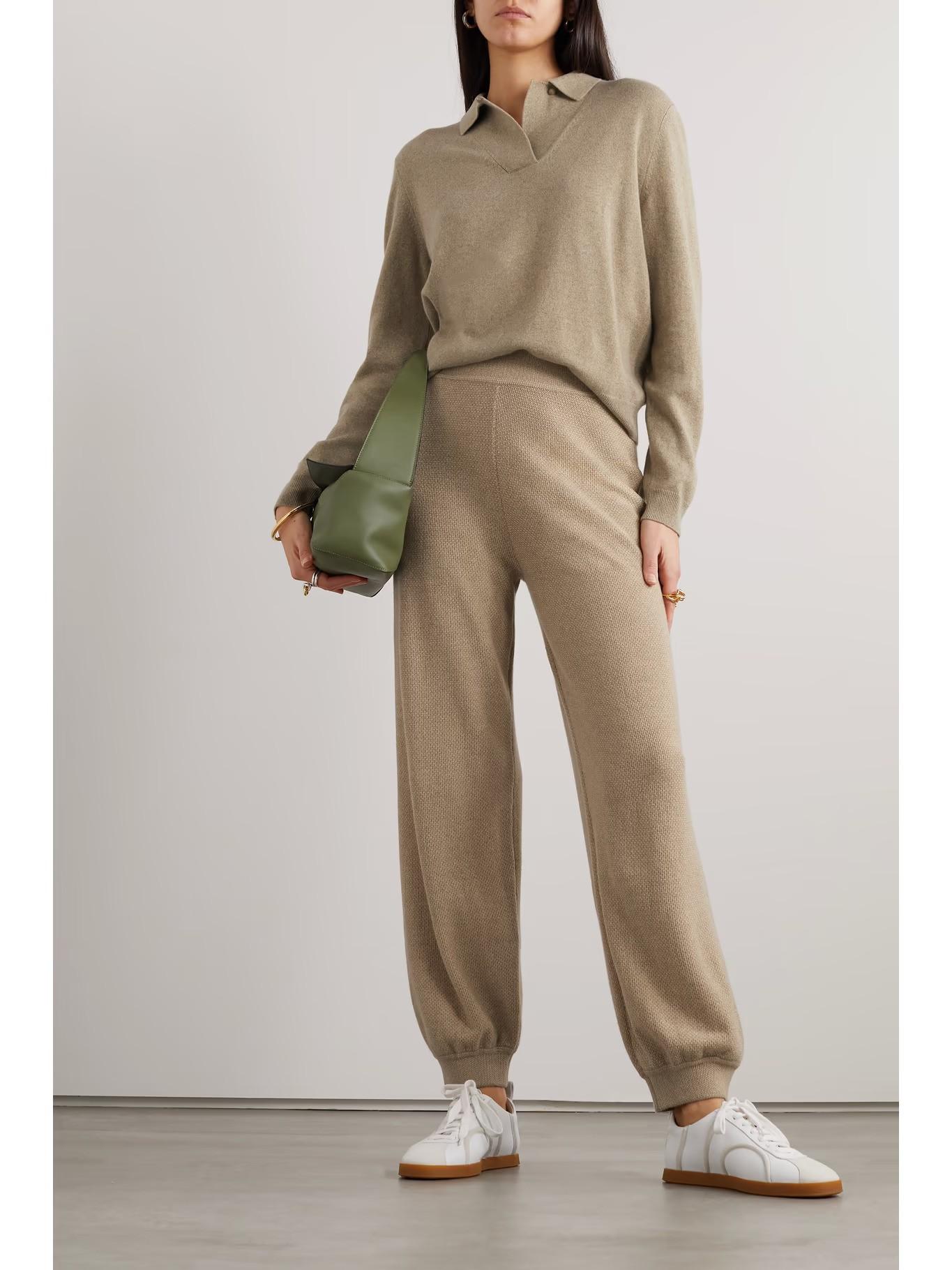 LORO PIANA beige cashmere 2023 TRACK Pants 40 S For Sale 2