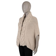 LORO PIANA cachemira beige CABLE KNIT OPEN CAPE Cardigan Sweater M FAE6383