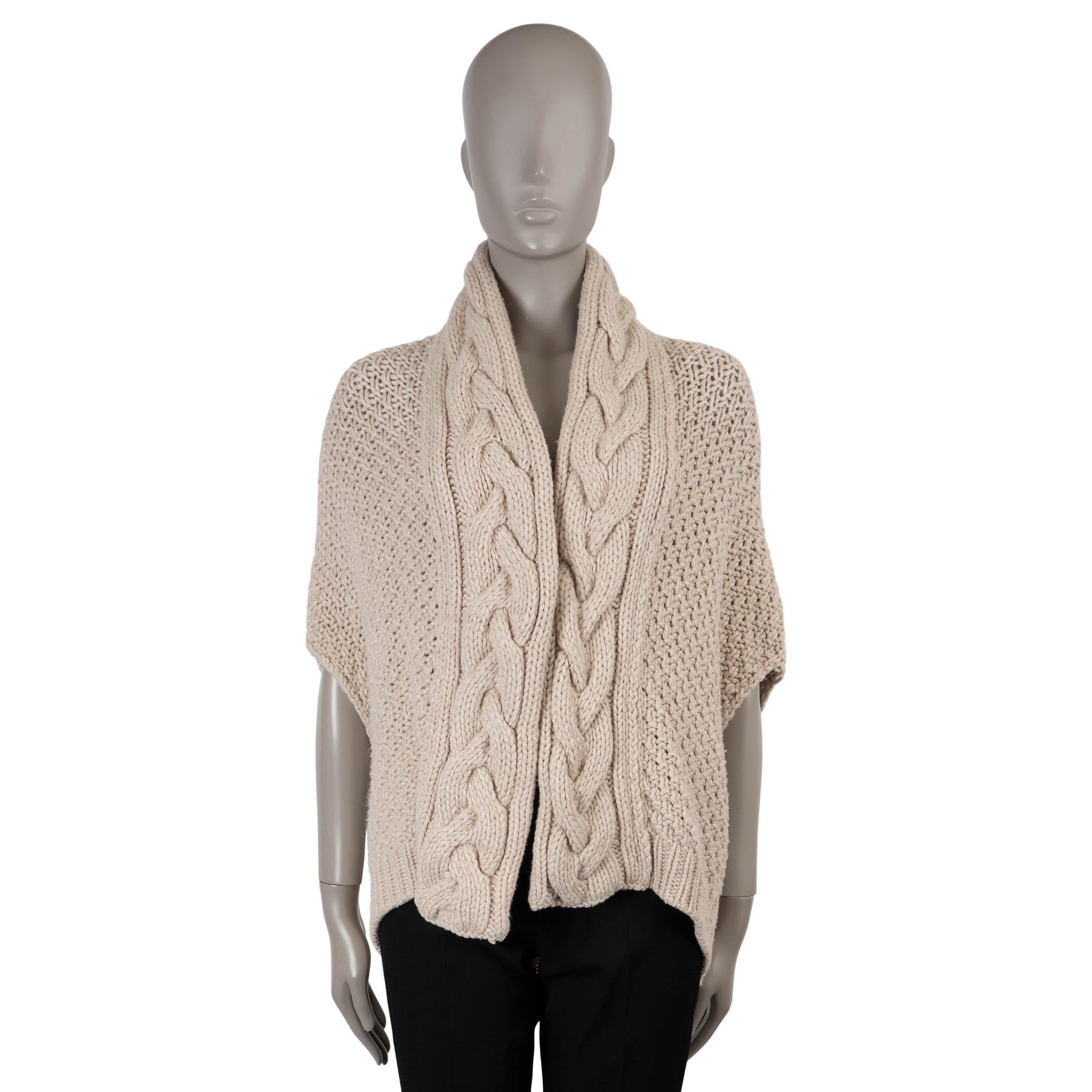 LORO PIANA beige cashmere CABLE KNIT OPEN CAPE Cardigan Sweater M FAE6383