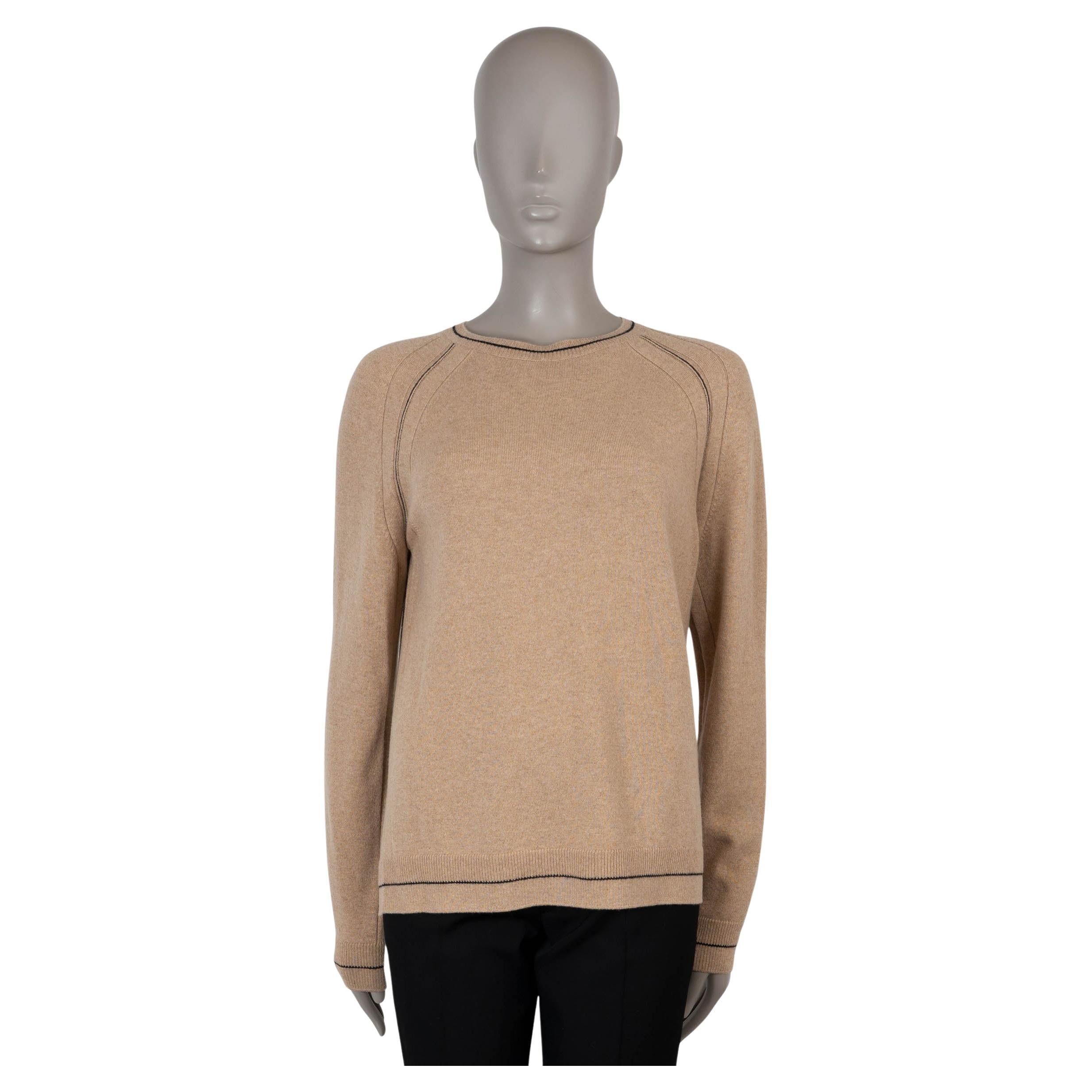 LORO PIANA beige cashmere CONTRAST STRIPE Sweater 44 L FAL7211