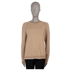 LORO PIANA beige cashmere CONTRAST STRIPE Sweater 44 L FAL7211
