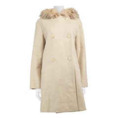 Loro Piana Beige Cashmere Fur Trim Hood Coat Size L