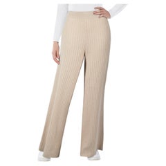 Loro Piana Beige Cashmere Knit Wide Leg Trousers Size XL