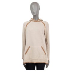 LORO PIANA beige cashmere MERANO CONTRAST TRIM HOODED Sweater 40 S