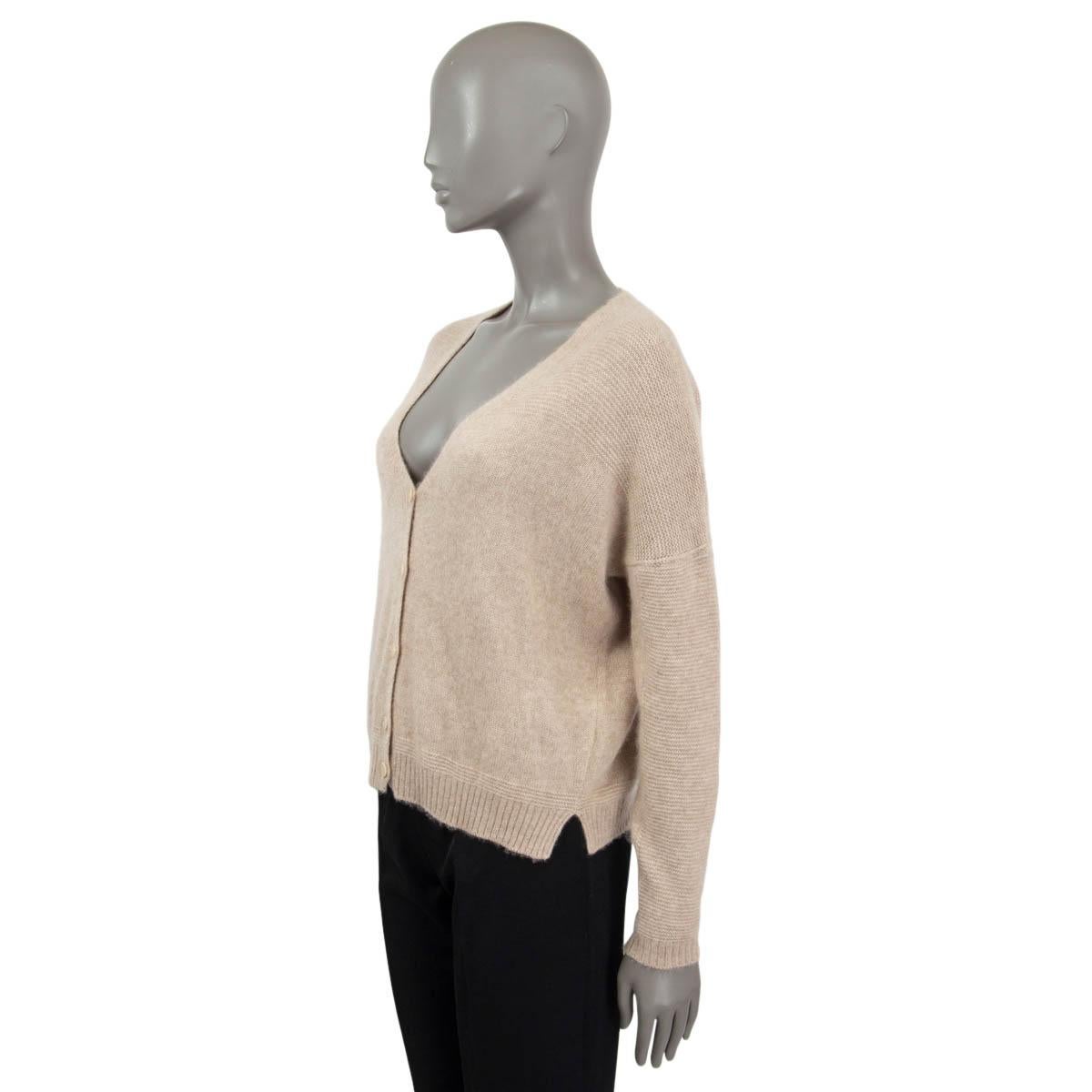 LORO PIANA beige cashmere & silk FINE KNIT CROPPED CARDIGAN Jacket S In Excellent Condition For Sale In Zürich, CH