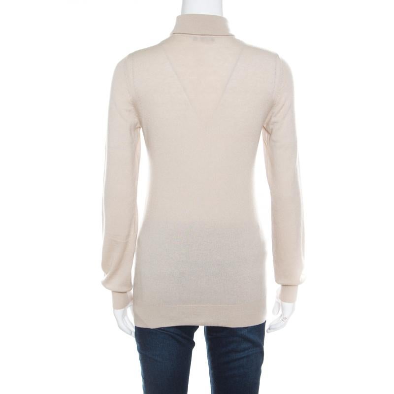 Loro Piana Beige Cashmere Turtle Neck Sweater S In Good Condition In Dubai, Al Qouz 2