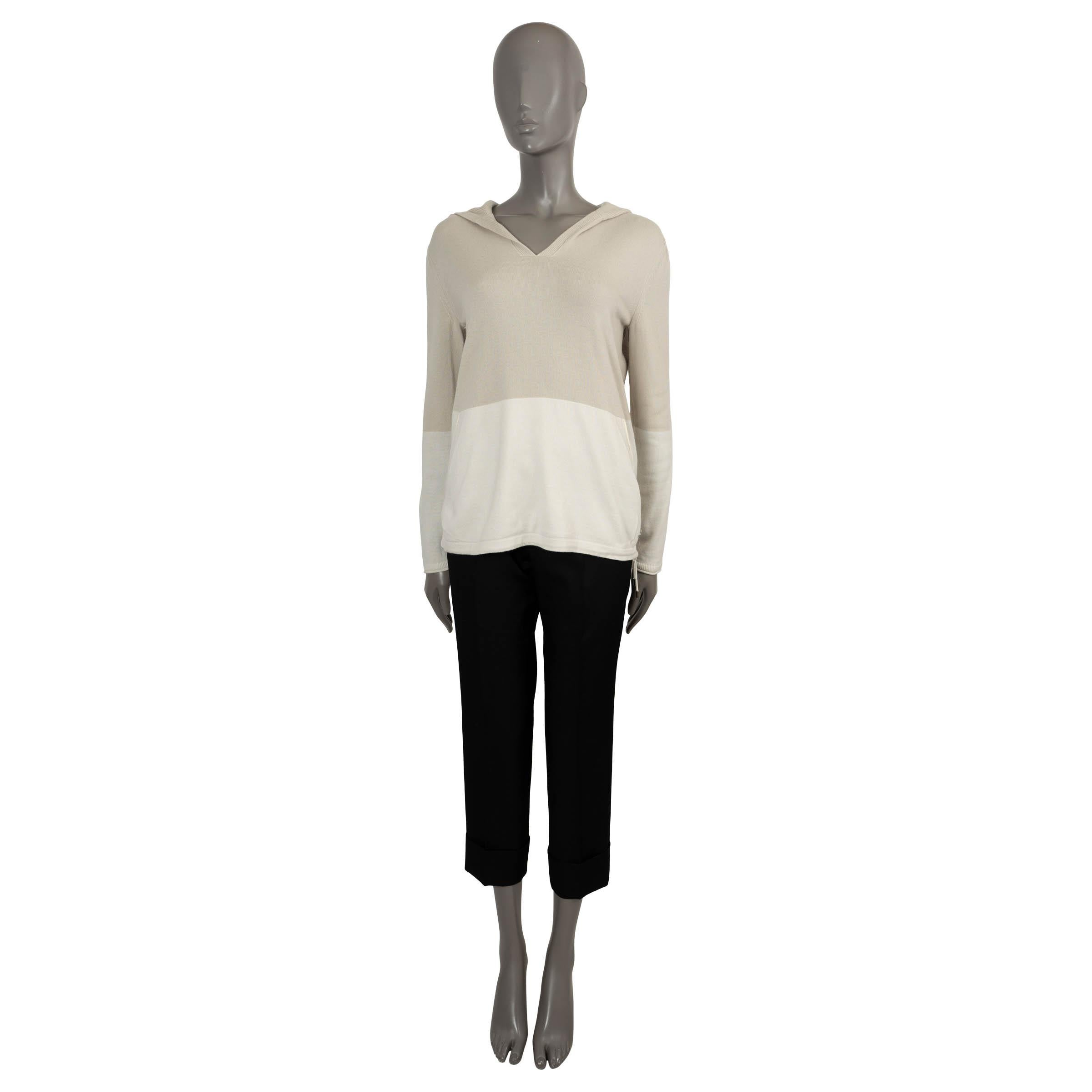 LORO PIANA COLORBLOCK HOODED Pullover Weste aus Kaschmir in Beige & Creme 42 M Damen im Angebot