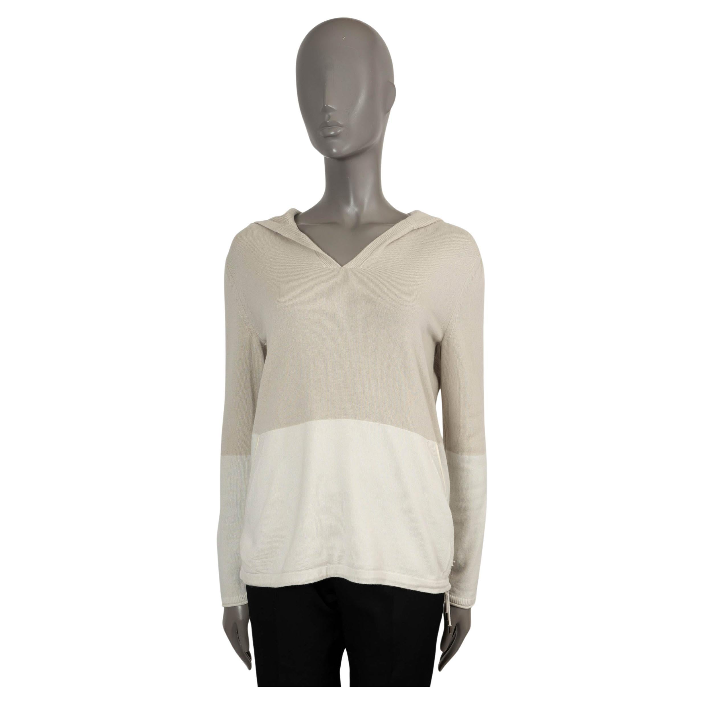 LORO PIANA beige & cream cashmere COLORBLOCK HOODED Sweater Vest 42 M