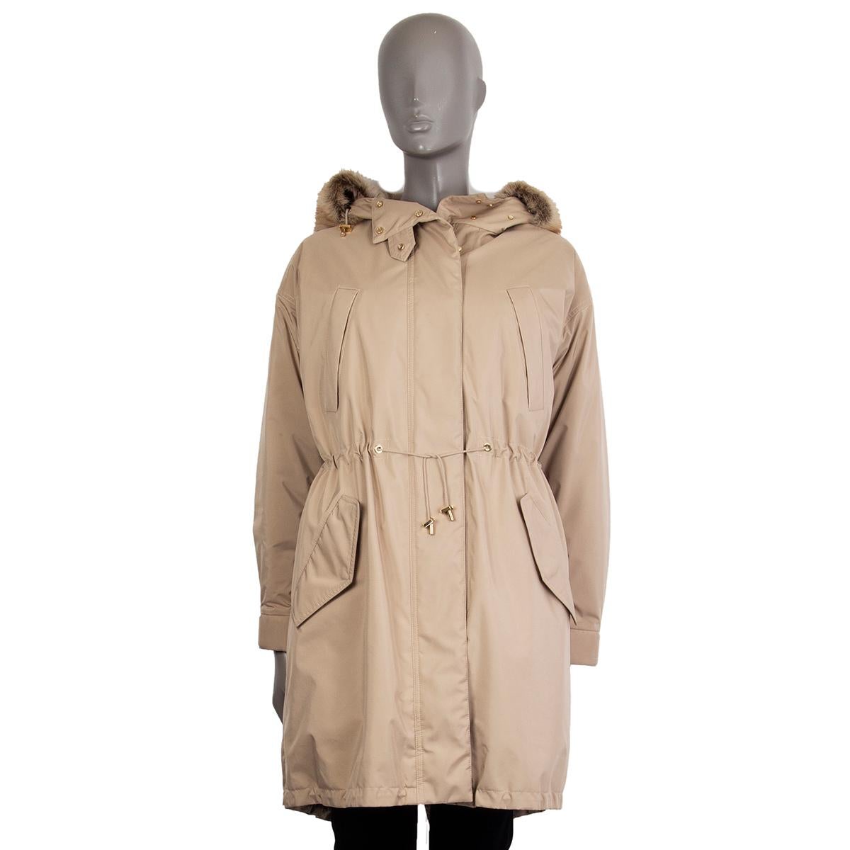 LORO PIANA beige FUR TRIM HOODED Down Parka Coat Jacket 40 S In Excellent Condition In Zürich, CH