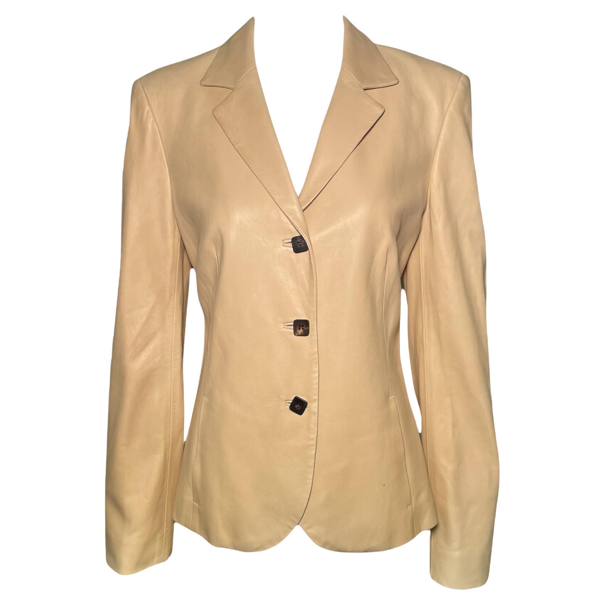 Blazer en cuir beige de Loro Piana, années 2000 en vente