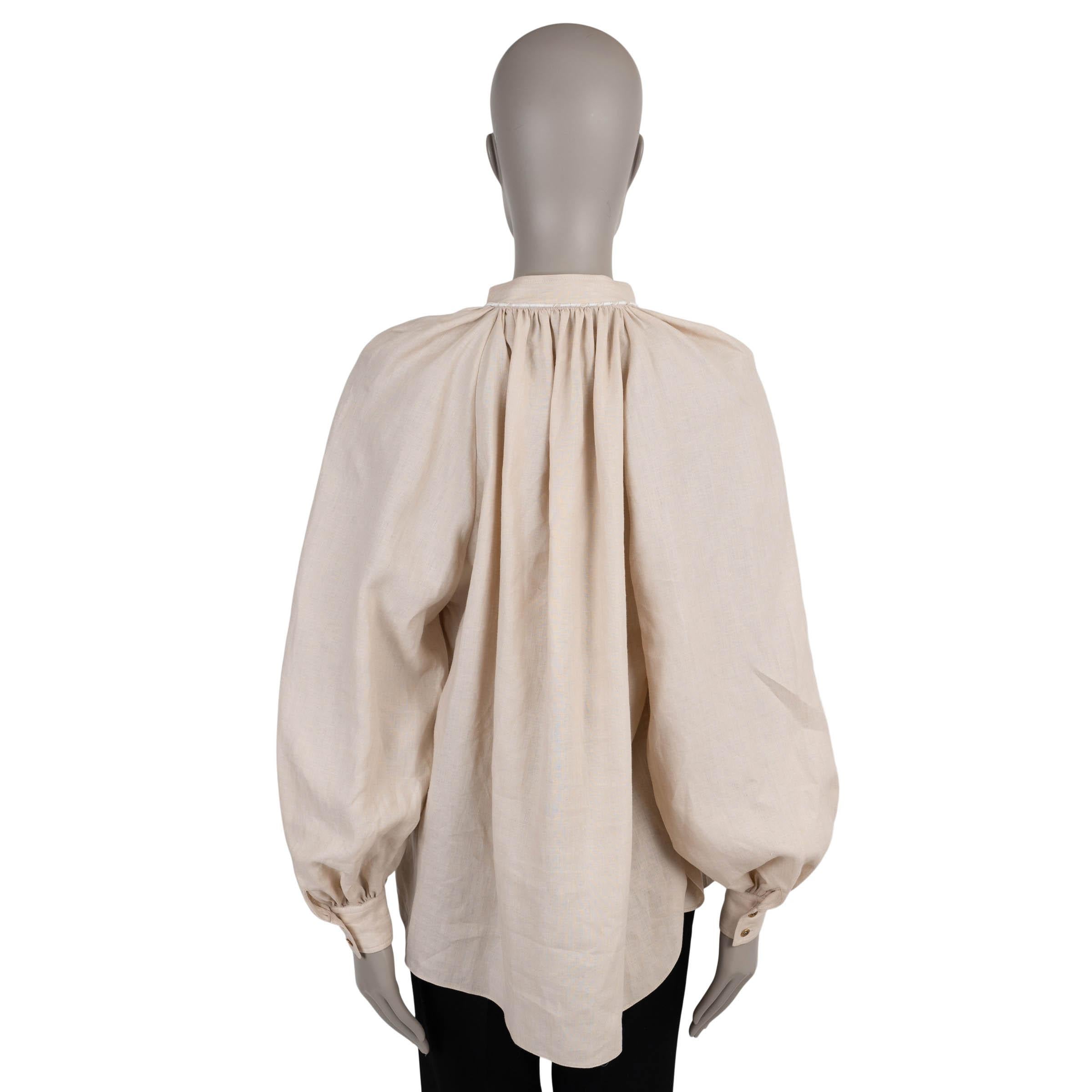 Beige LORO PIANA beige linen 2024 MOLLY PEASANT Blouse Shirt 38 XS For Sale
