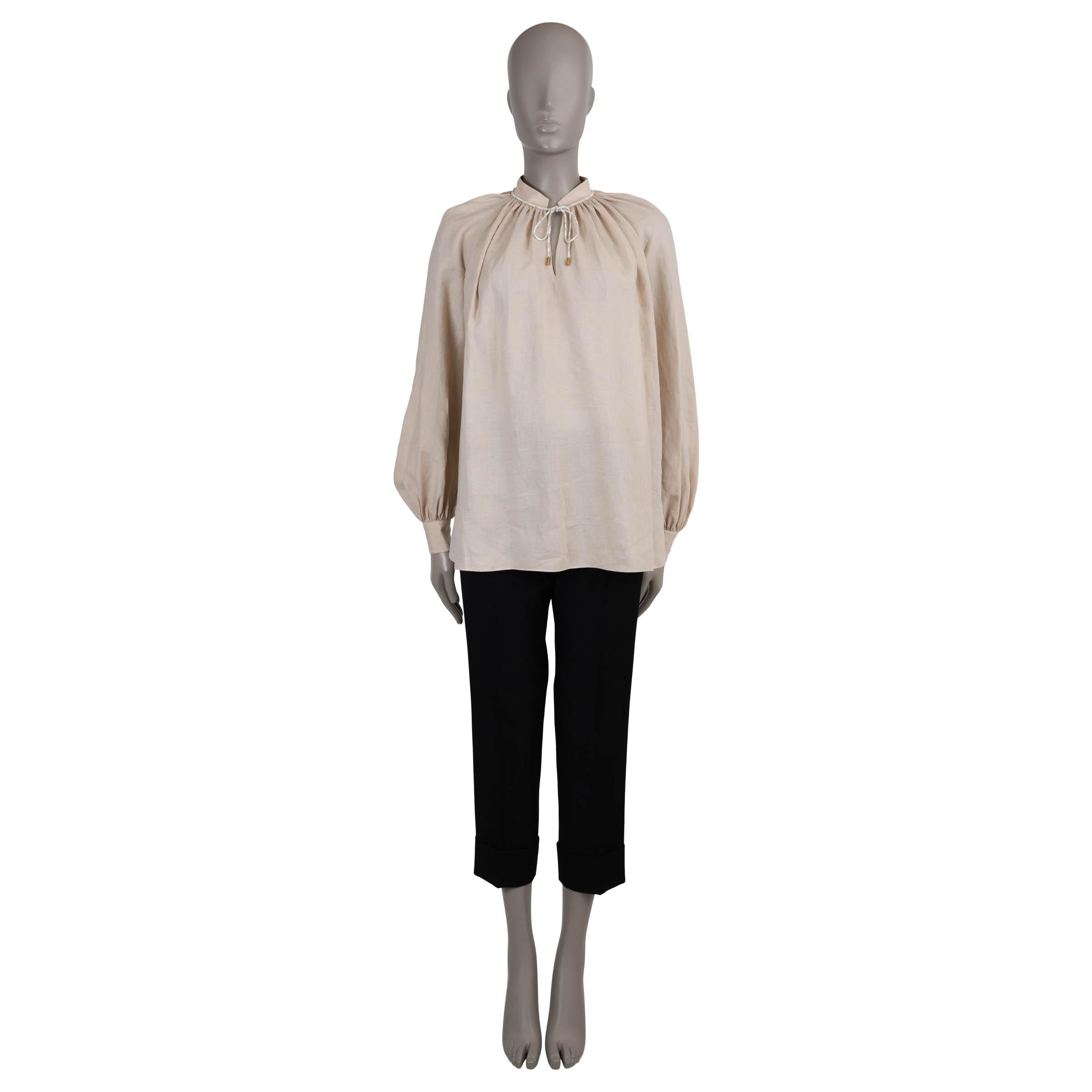 LORO PIANA beige linen 2024 MOLLY PEASANT Blouse Shirt 38 XS In Excellent Condition For Sale In Zürich, CH