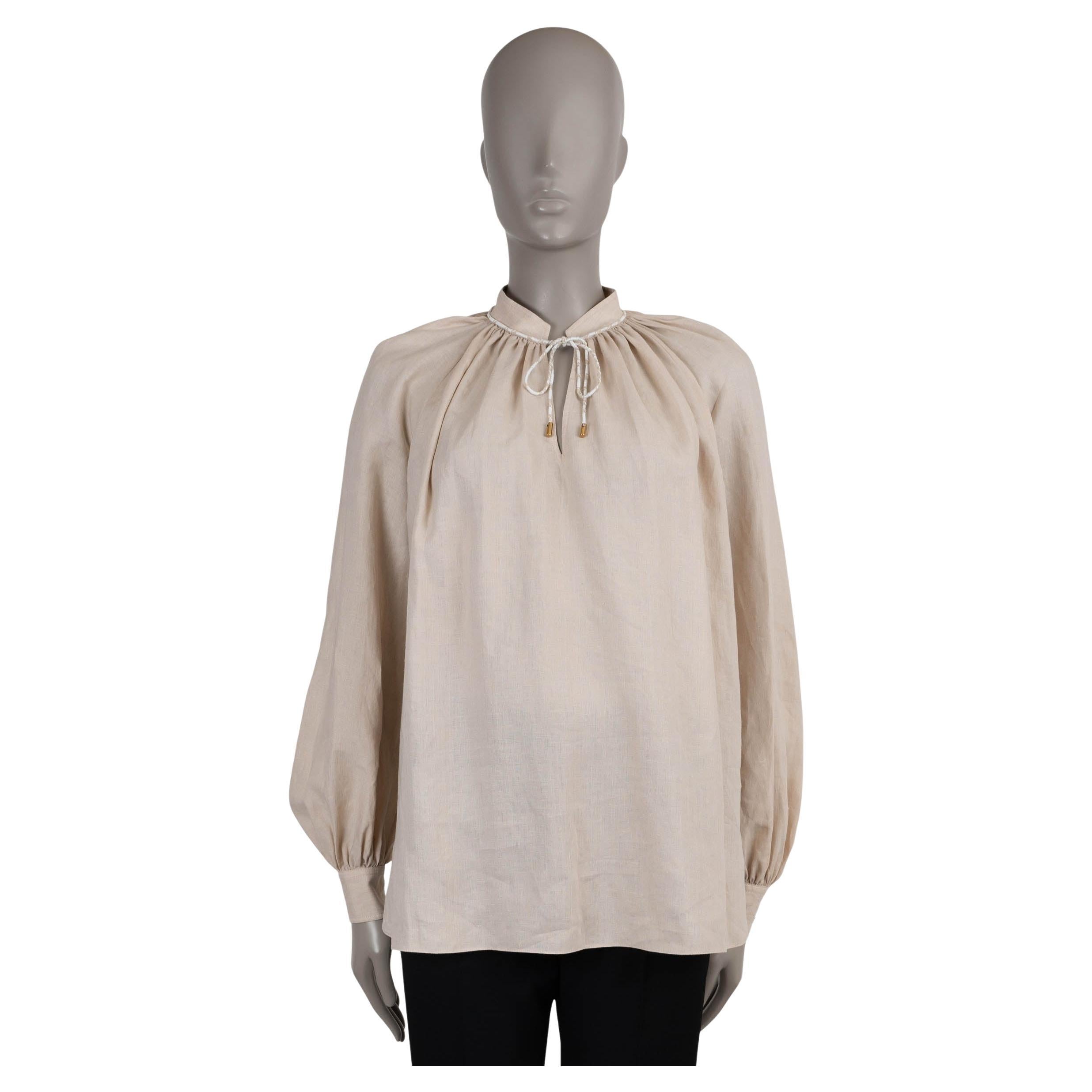 LORO PIANA beige linen 2024 MOLLY PEASANT Blouse Shirt 38 XS For Sale