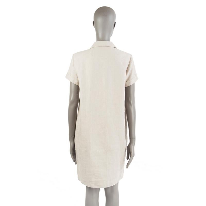 LORO PIANA beige linen SHORT SLEEVE SHIRT Dress 44 L In Excellent Condition In Zürich, CH