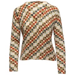 Loro Piana Beige & Multicolor Checkered Cashmere Cardigan