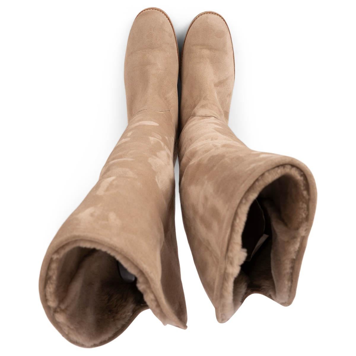 LORO PIANA beige SHEARLING LINED SUEDE OVER KNEE Boots Shoes 41 en vente 1