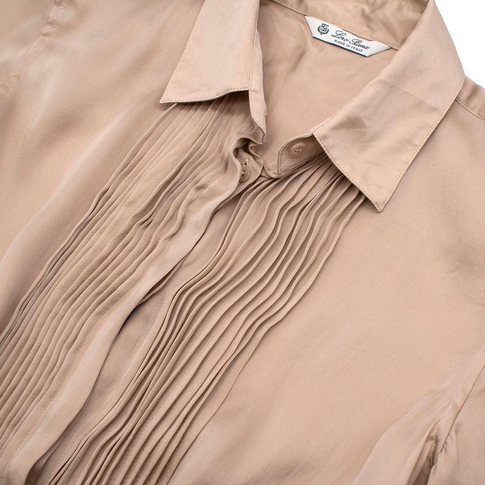 Loro Piana Beige Silk Satin Pleated Shirt - Size US 4 For Sale 1
