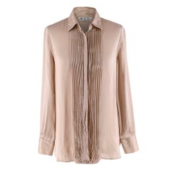 Loro Piana Beige Silk Satin Pleated Shirt - Size US 4