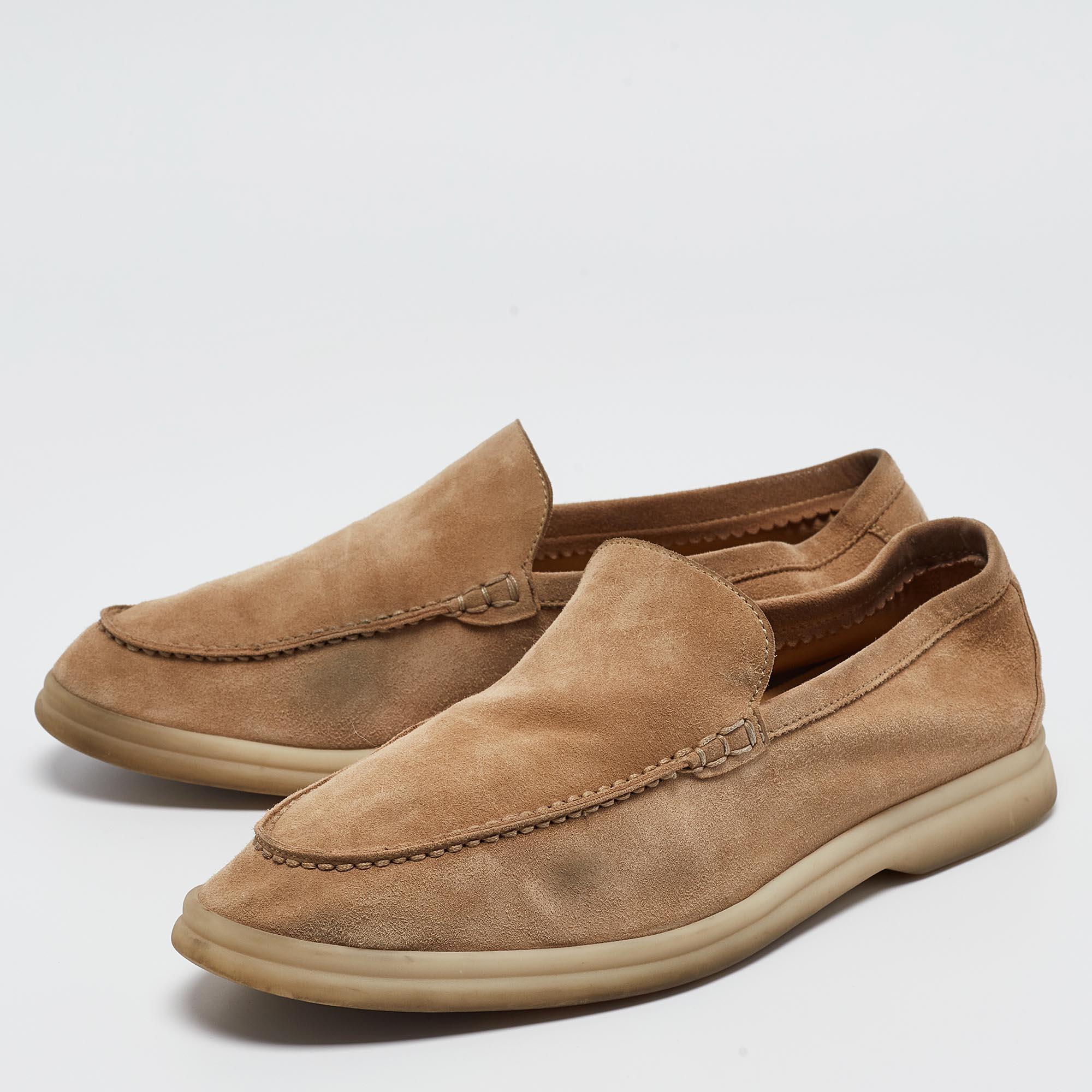 These luxe Summer Walk loafers from Loro Piana are crafted from suede and feature a neat design with sleek cuts. They flaunt round toes, comfortable leather-lined insoles, and durable rubber soles.