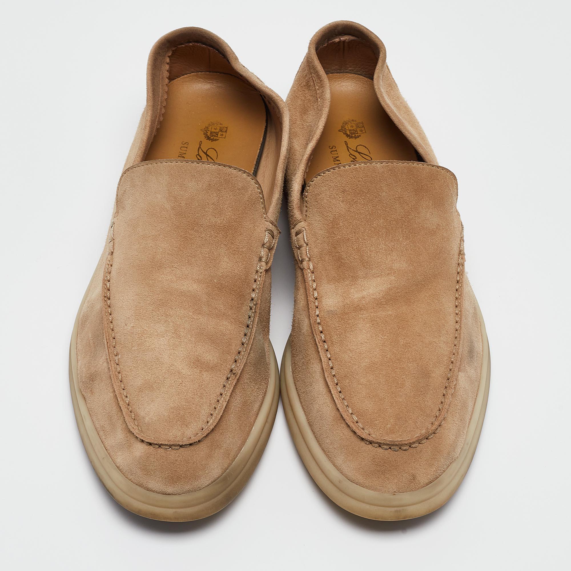 Loro Piana Beige Suede Summer Walk Loafers Size 38.5 In Good Condition In Dubai, Al Qouz 2