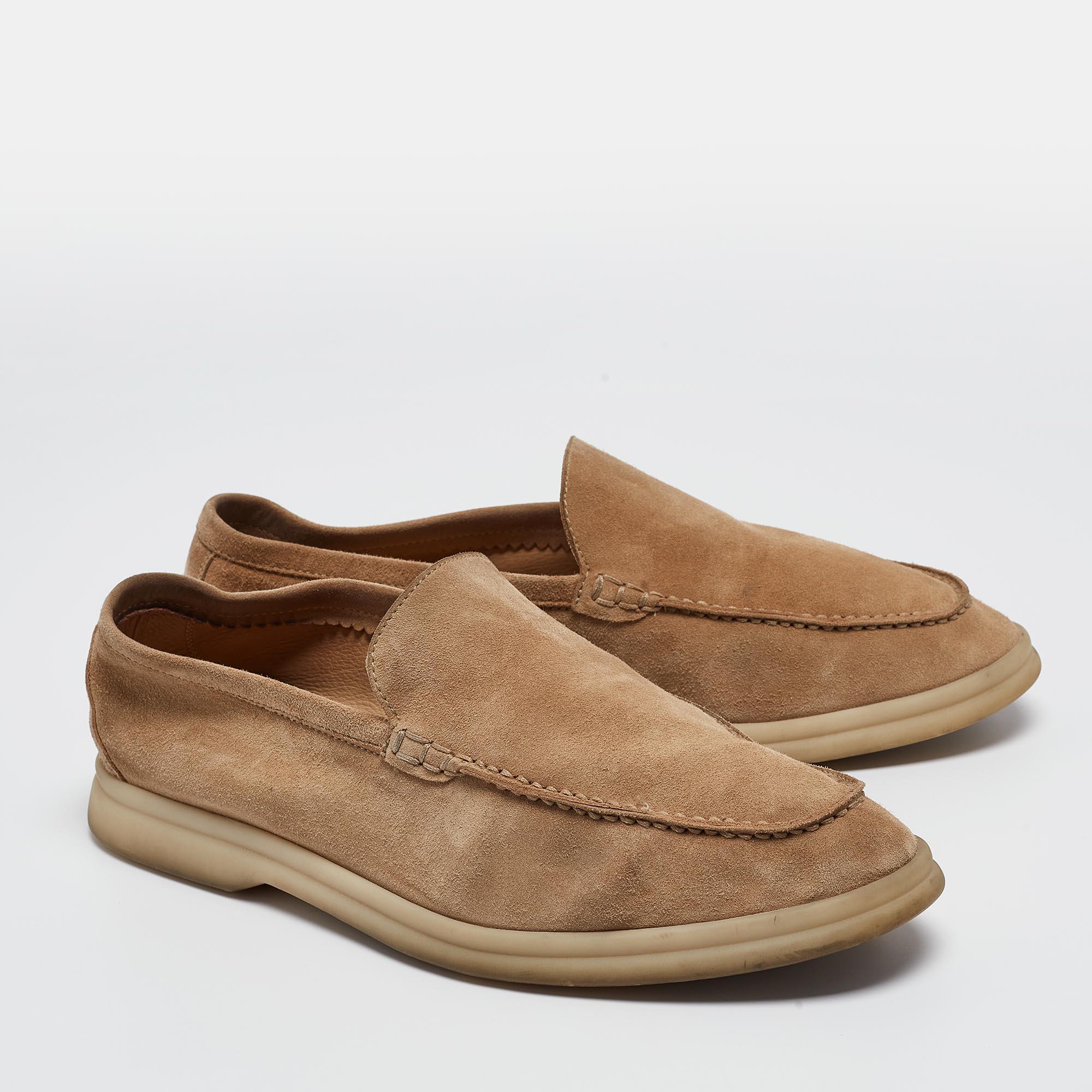 Women's Loro Piana Beige Suede Summer Walk Loafers Size 38.5
