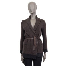 LORO PIANA black & brown cashmere CHEVRON BELTED Wrap Cardigan Sweater 38 XS