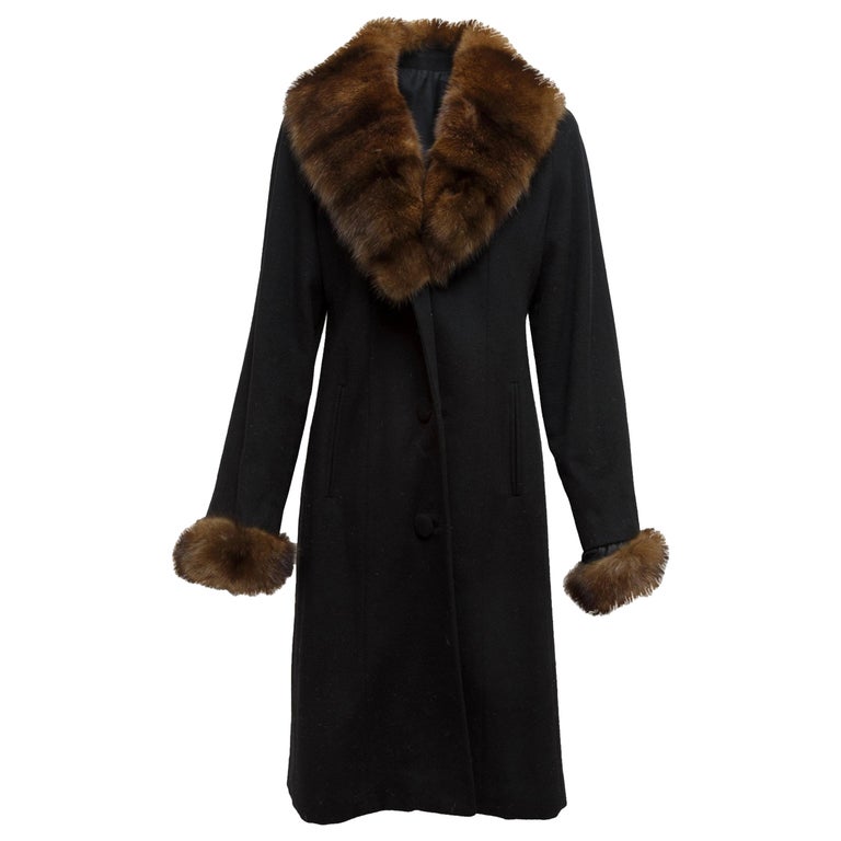 Black Custom Made Loro Piana Cashmere Sable-Trimmed Coat For Sale at ...