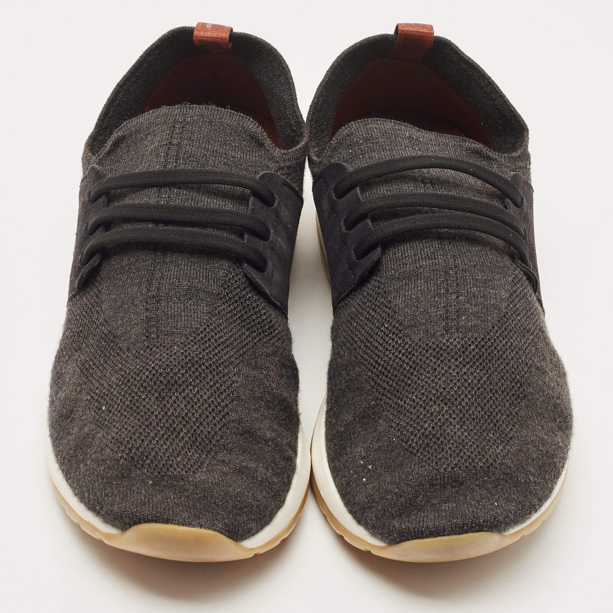 Loro Piana Black Knit Fabric and Suede 360 LP Flexy Walk Sneakers Size 44 In Good Condition In Dubai, Al Qouz 2