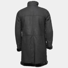 Loro Piana Black Lambskin & Shearling Mid-Length Coat M