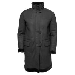 Loro Piana Black Lambskin & Shearling Mid-Length Coat M