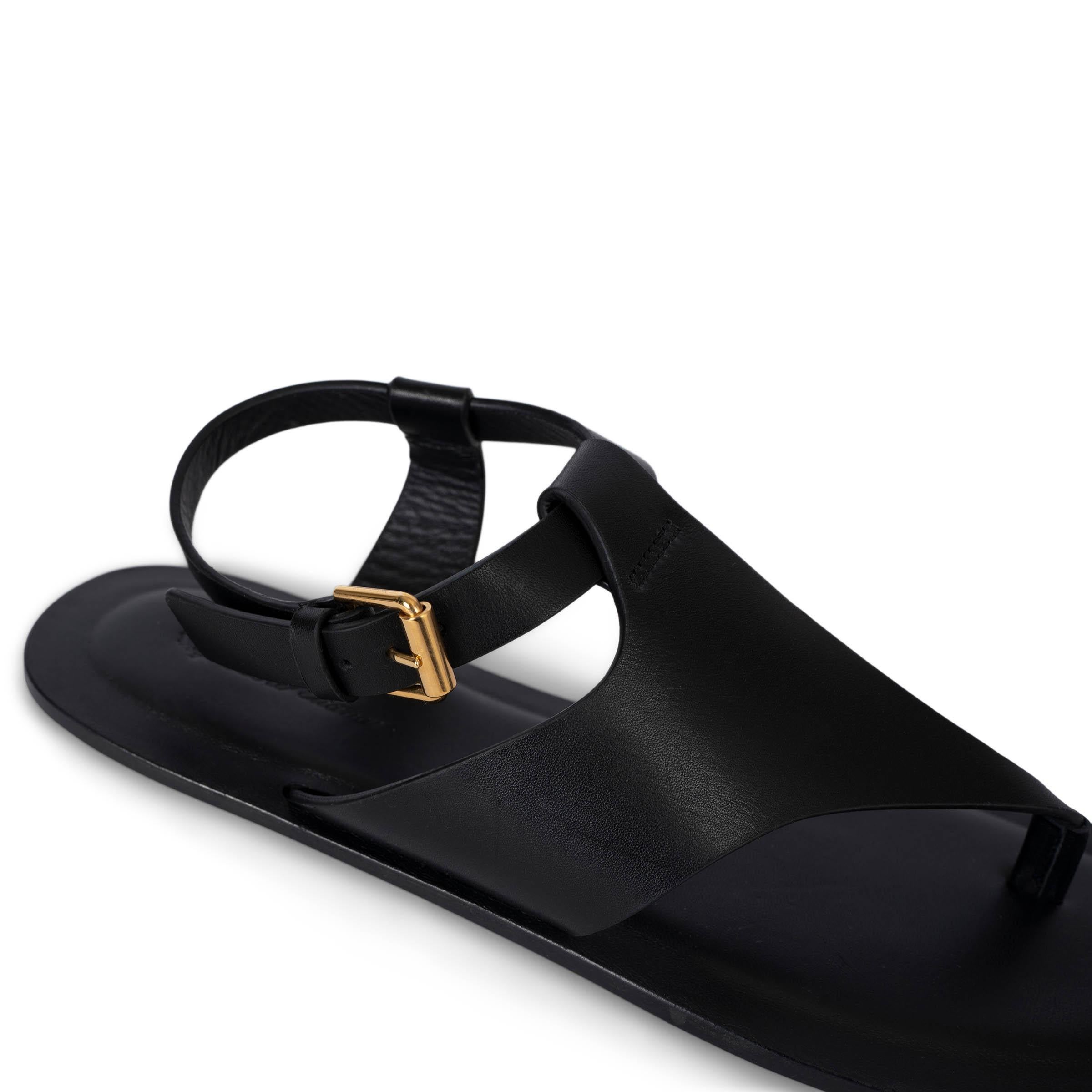LORO PIANA black leather 2024 TRANI Flat Thong Sandals Shoes 38.5 For Sale 1