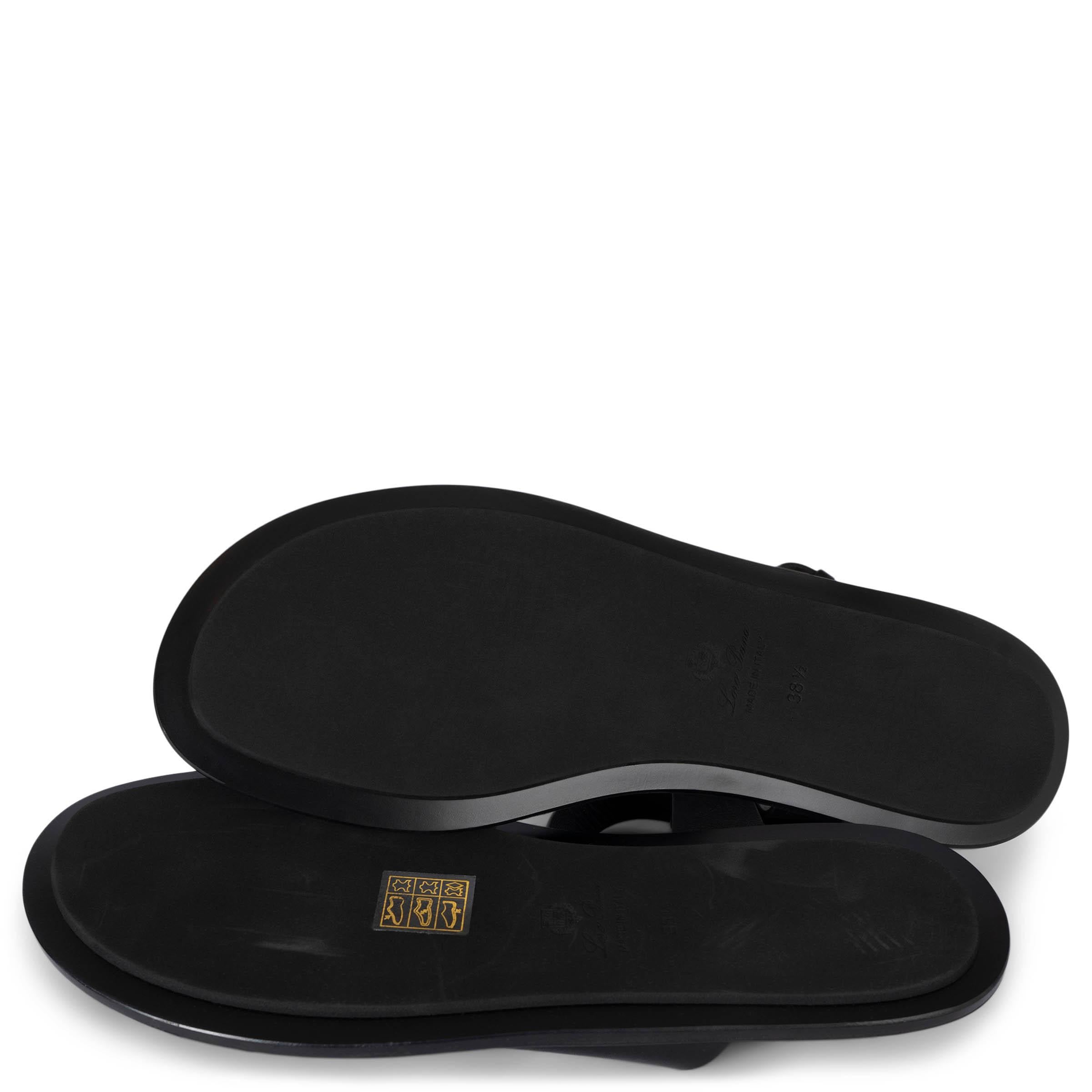 LORO PIANA black leather 2024 TRANI Flat Thong Sandals Shoes 38.5 For Sale 3