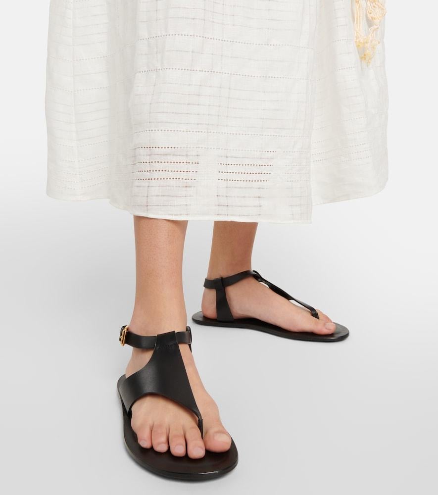 LORO PIANA black leather 2024 TRANI Flat Thong Sandals Shoes 38.5 For Sale 4