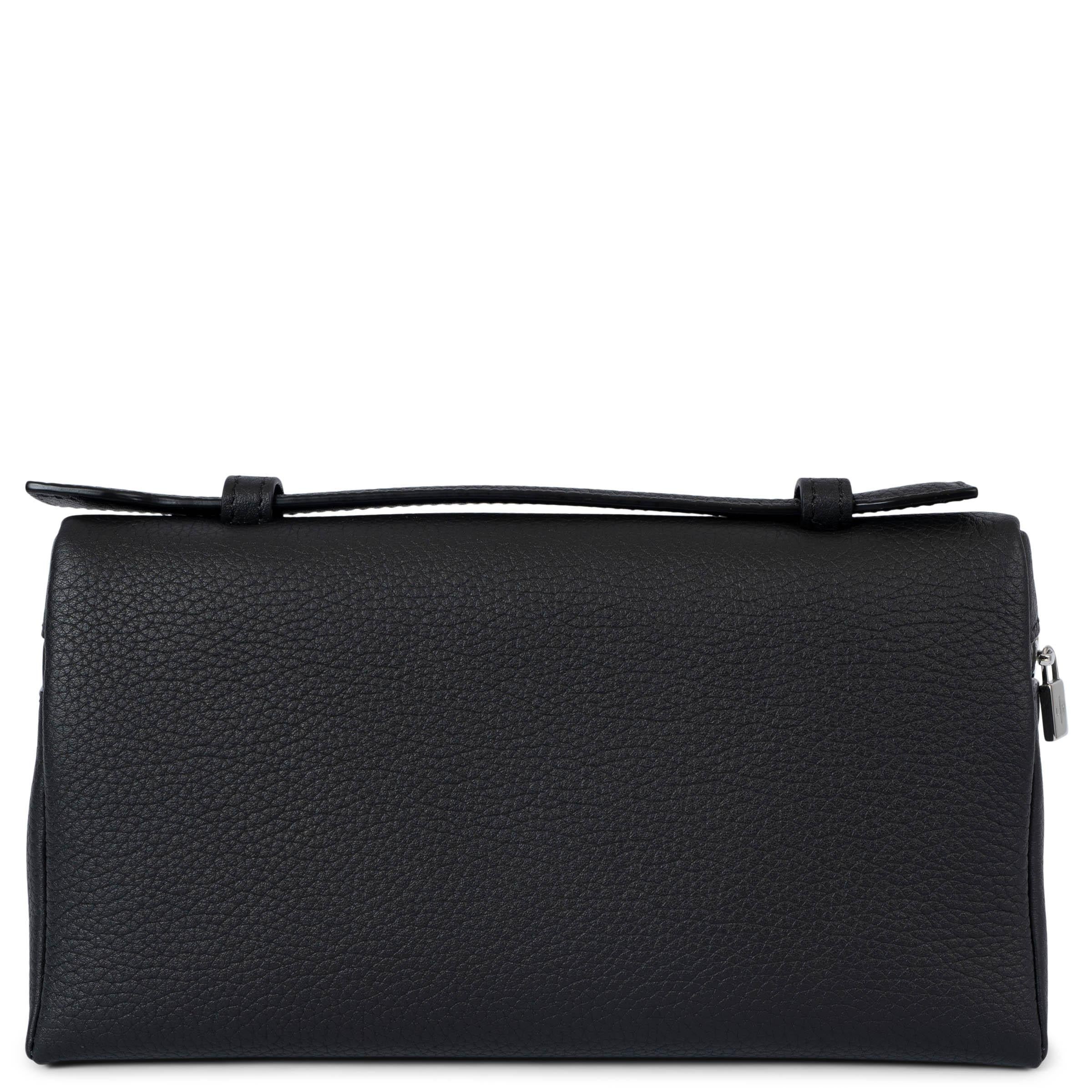 Women's or Men's LORO PIANA black leather EXTRA POCKET L19 POUCH Crossbody Bag
