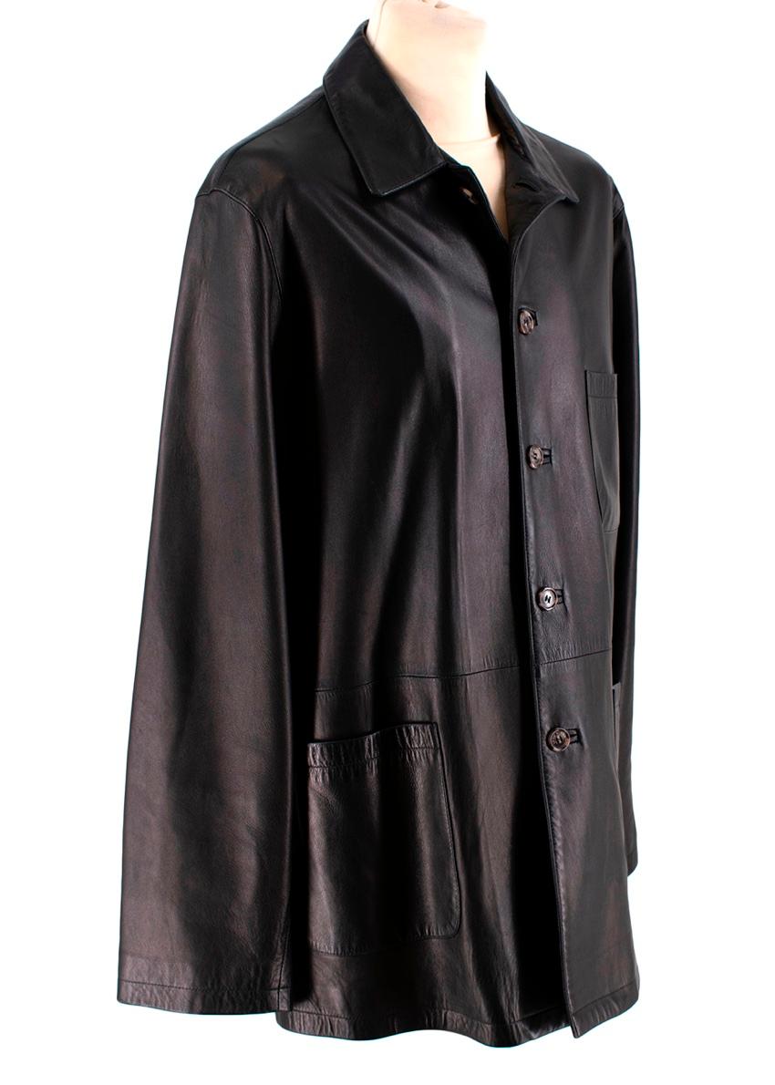 Loro Piana Dark Chocolate Brown Leather Jacket

-Made of luxurious soft leather 
-Classic cut 
-Branded button fastening to the front 
-3 pockets to the front 
-Vents to the back 
-1 interior pocket 
-Fully lined 
-Elegant timeless design