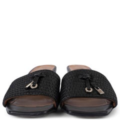 LORO PIANA black leather & raffia SUMMER WALK Mule Sandals Shoes 41 fit 40