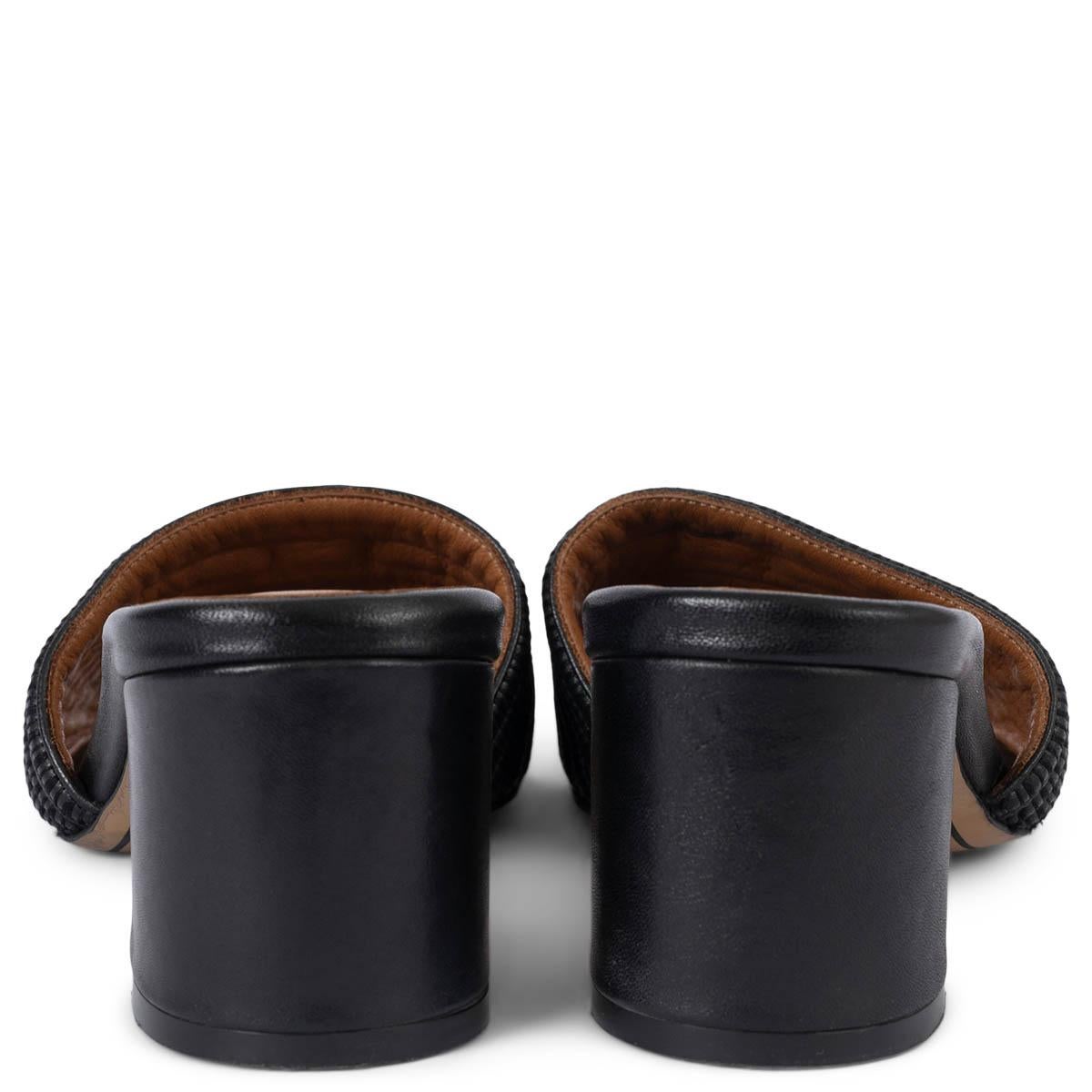 Women's LORO PIANA black leather & raffia SUMMER WALK Mule Sandals Shoes 41 fit 40 For Sale