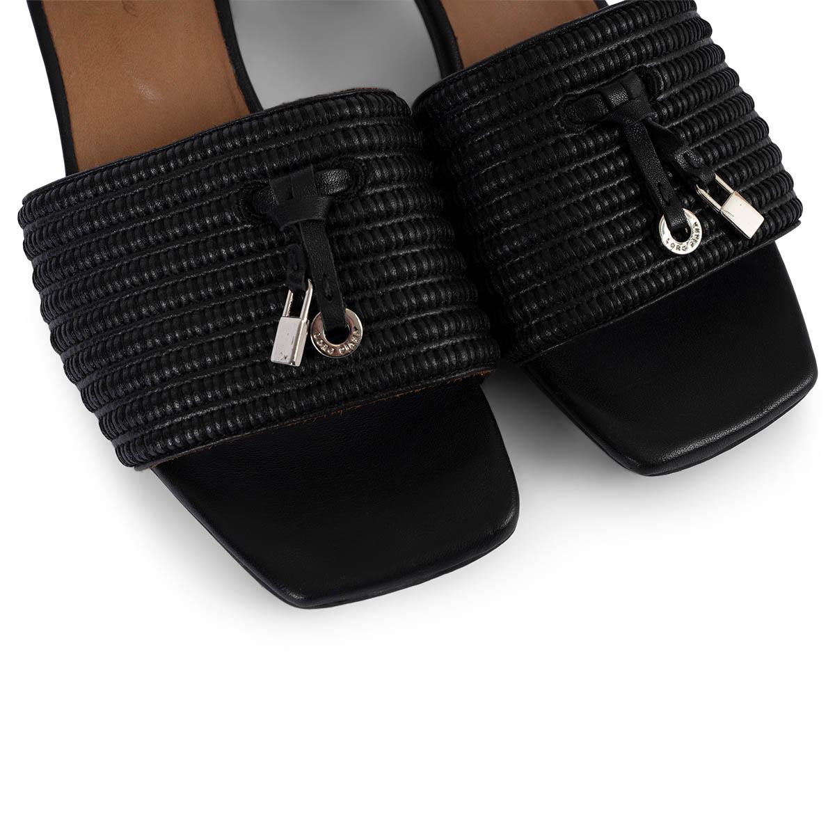 LORO PIANA cuir noir et raphia SUMMER WALK Mule Sandales Chaussures 41 fit 40 en vente 2