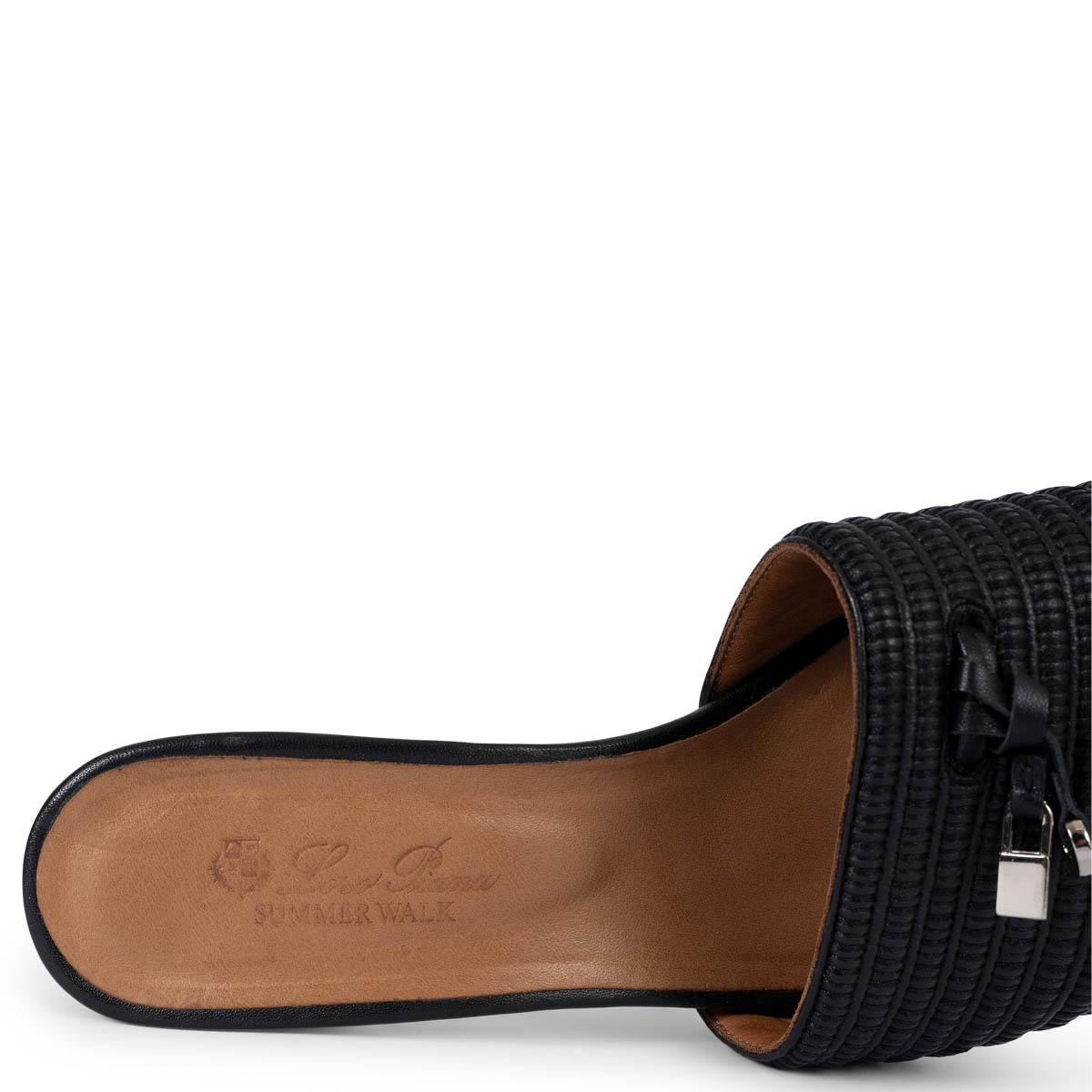 LORO PIANA black leather & raffia SUMMER WALK Mule Sandals Shoes 41 fit 40 3