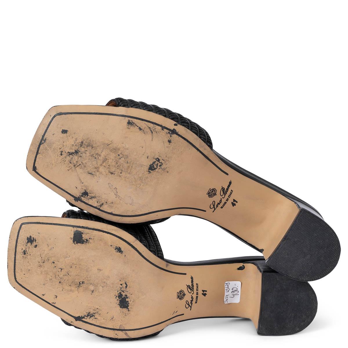 LORO PIANA black leather & raffia SUMMER WALK Mule Sandals Shoes 41 fit 40 For Sale 4