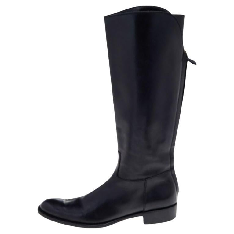 Loro Piana Black Leather Riding Knee Length Boots Size 39