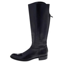 Used Loro Piana Black Leather Riding Knee Length Boots Size 39
