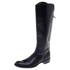 Used Loro Piana Black Leather Riding Knee Length Boots Size 39