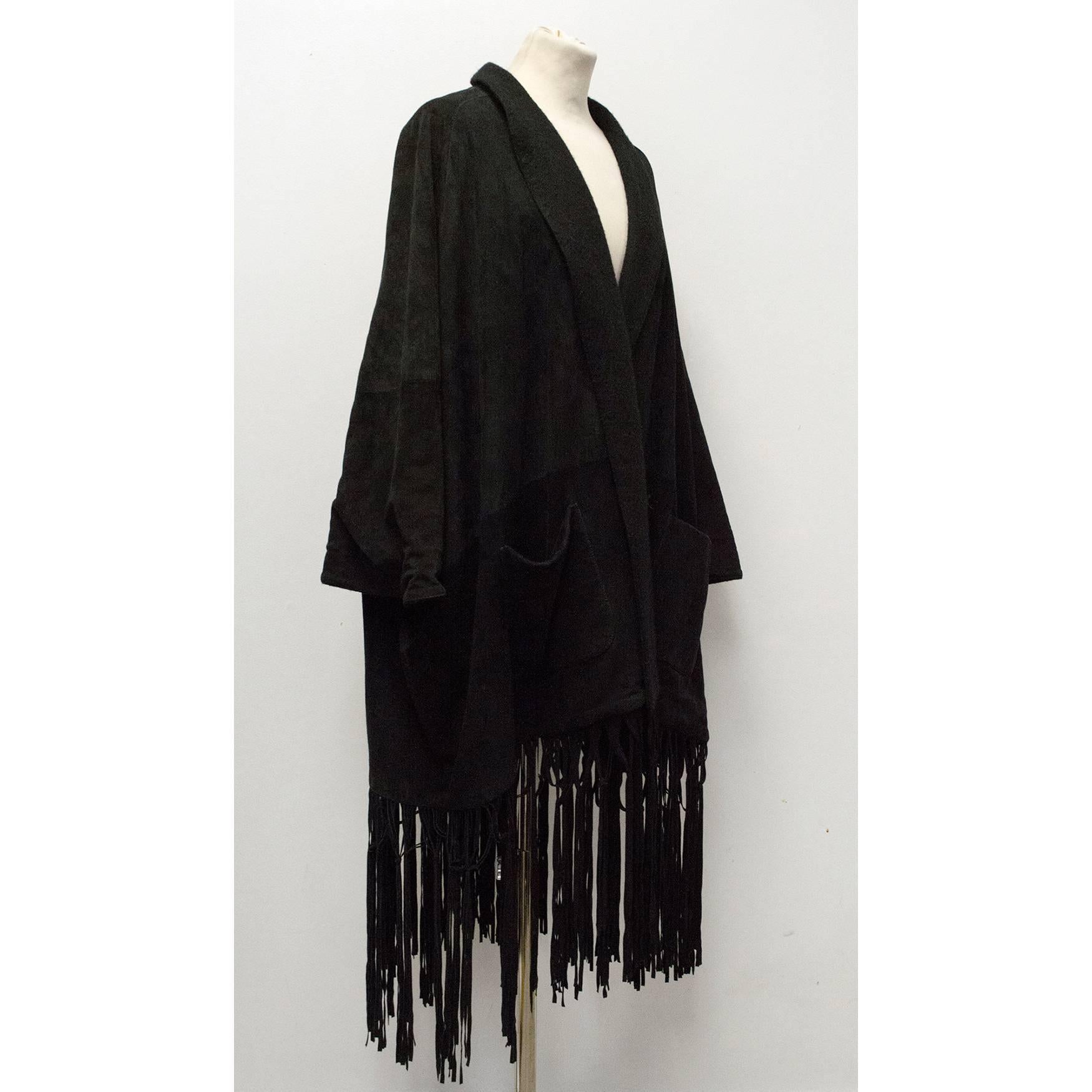  Loro Piana Black Suede & Cashmere Kimono - Size M In Excellent Condition For Sale In London, GB