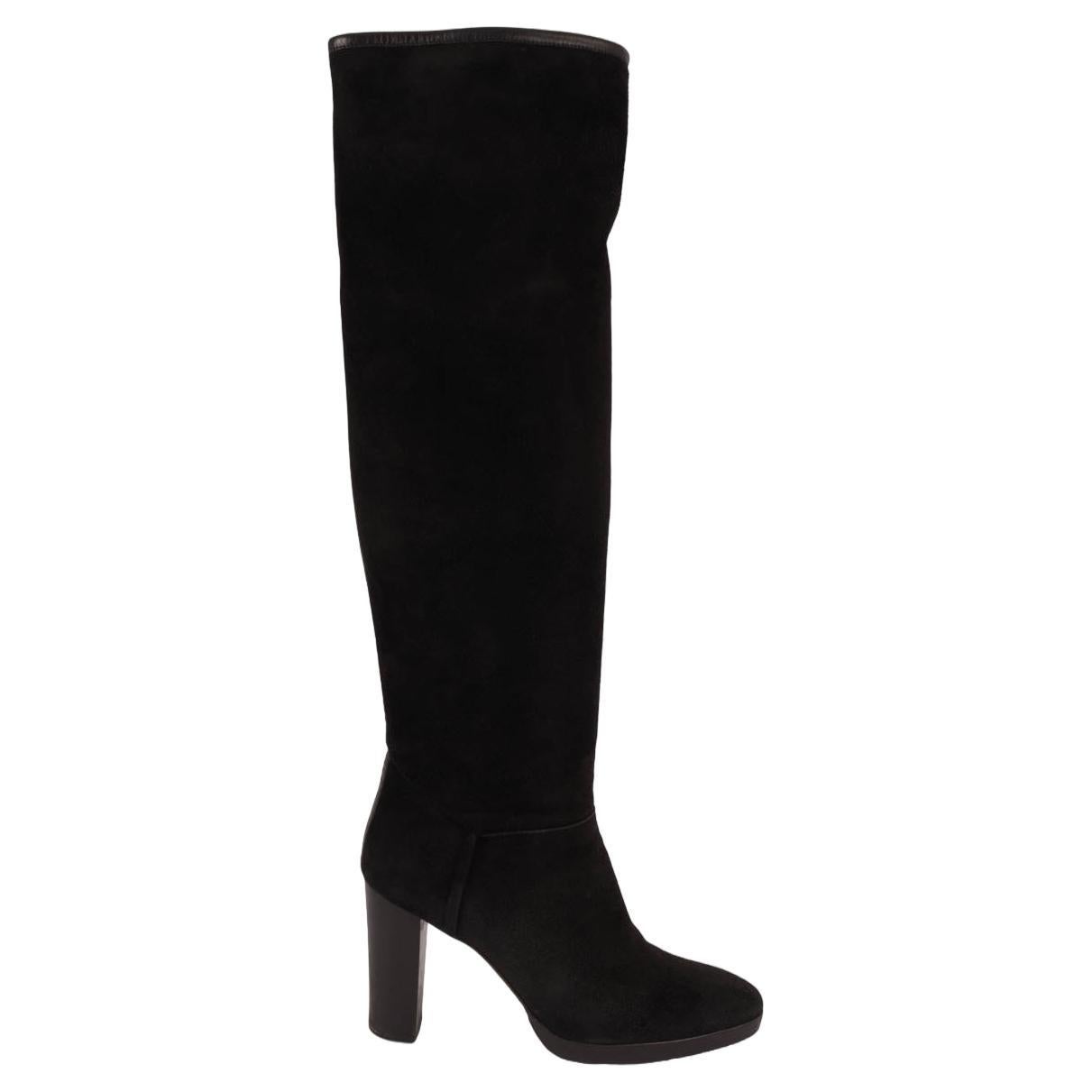 LORO PIANA black suede THADOR Knee-High Boots Shoes 37.5 For Sale
