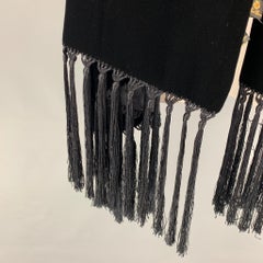LORO PIANA Black Velvet Viscose Silk Fringe Scarf