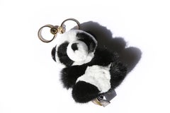 Loro Piana black white rabbit fur panda animal gold bag fob keyring