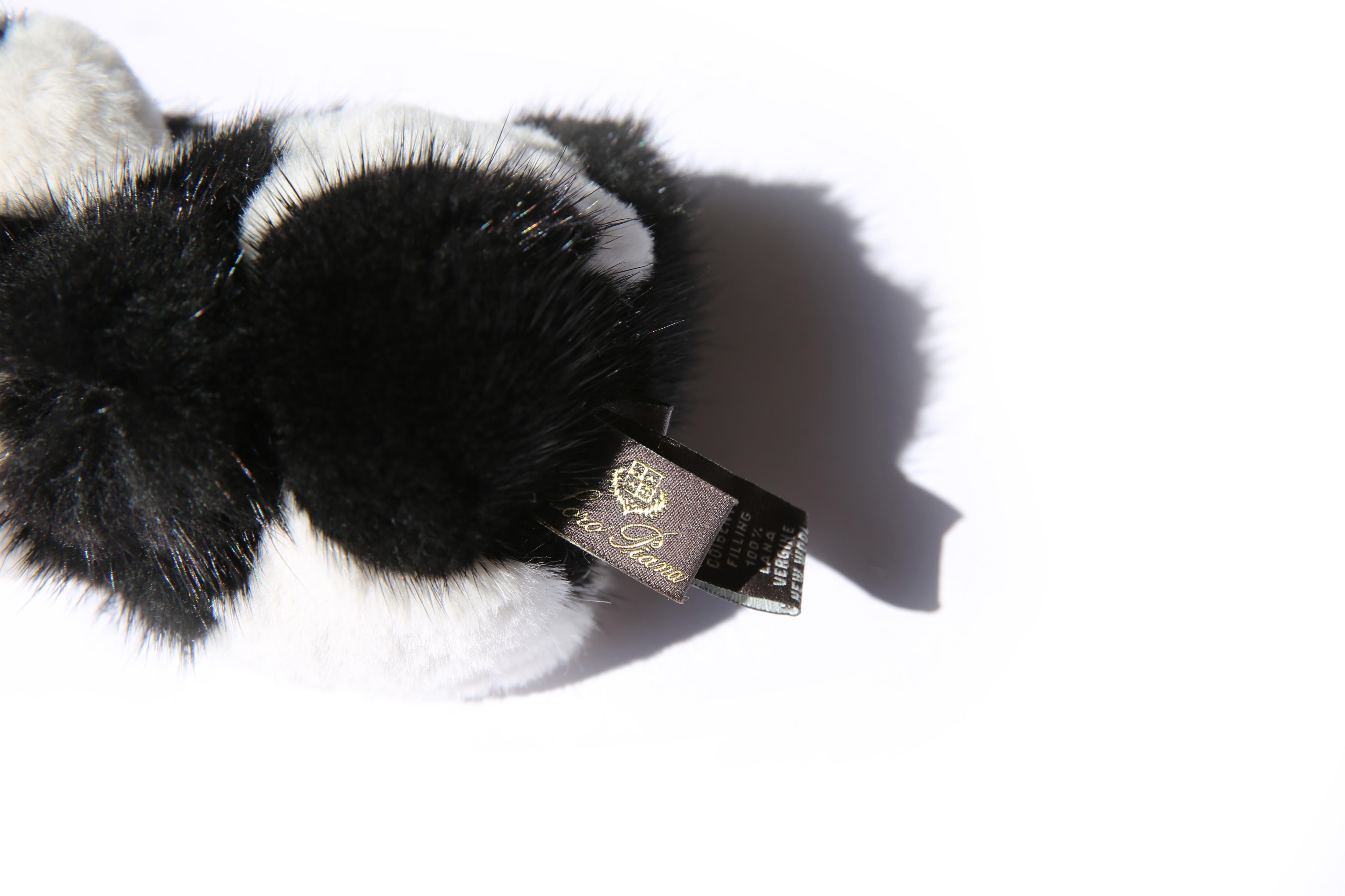 Loro Piana black white rabbit fur panda animal gold bag fob keyring  1